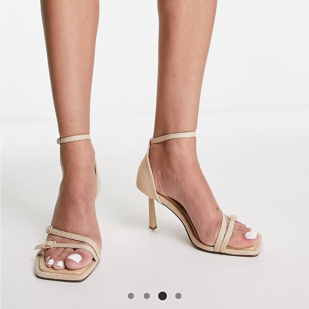 NWT- ASOS DESIGN Henley buckle detail mid heeled sandals in natural linen